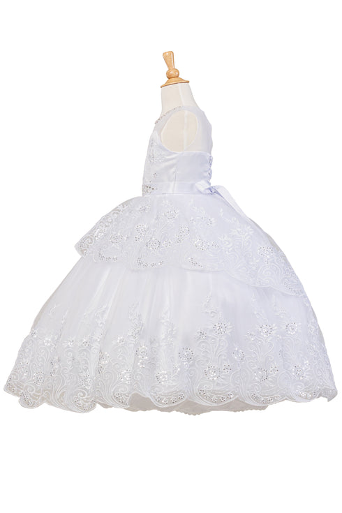 Little Girls White Bow Rhinestone Pearl Bolero Flower Girl Dress 2-6